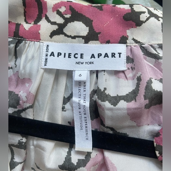 A Piece Apart 3/4 Sleeve 100% Silk Tent Midi Dress V Neck Abstract Floral Sz 6 - Picture 5 of 6